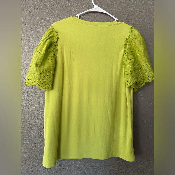 Women’s Lime Green JODIFL Shirt Size M NWT Eyelet Embroidered Short Sleeves - Picture 6 of 6